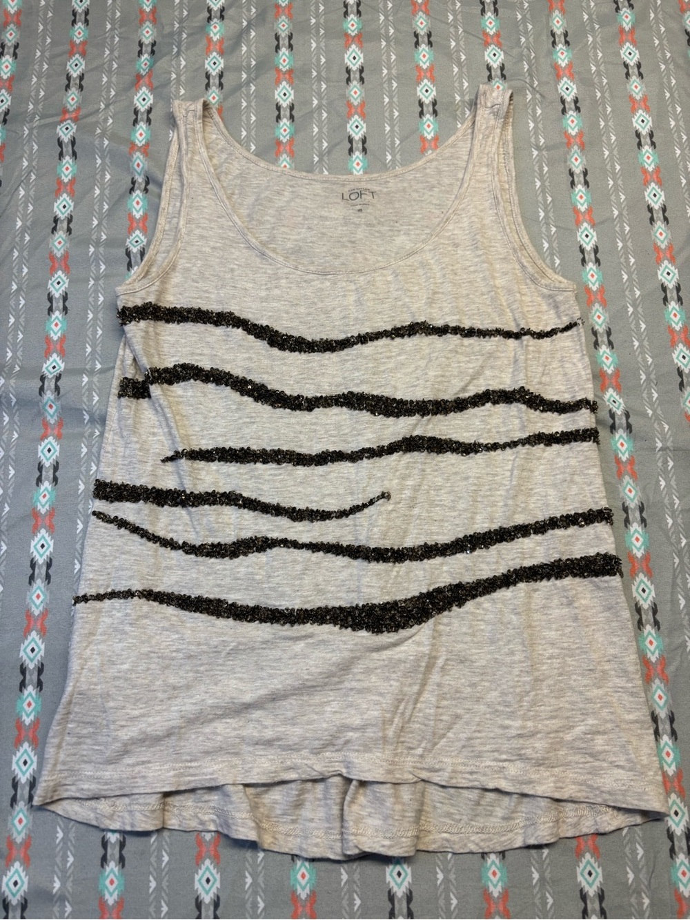 🍄LOFT Cream Tank with Black Sequin Stripes